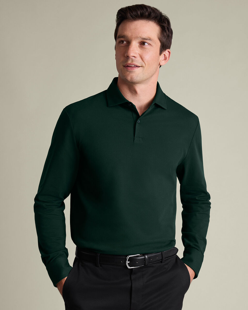 Long Sleeve Smart Pique Polo – Dark Green Main image