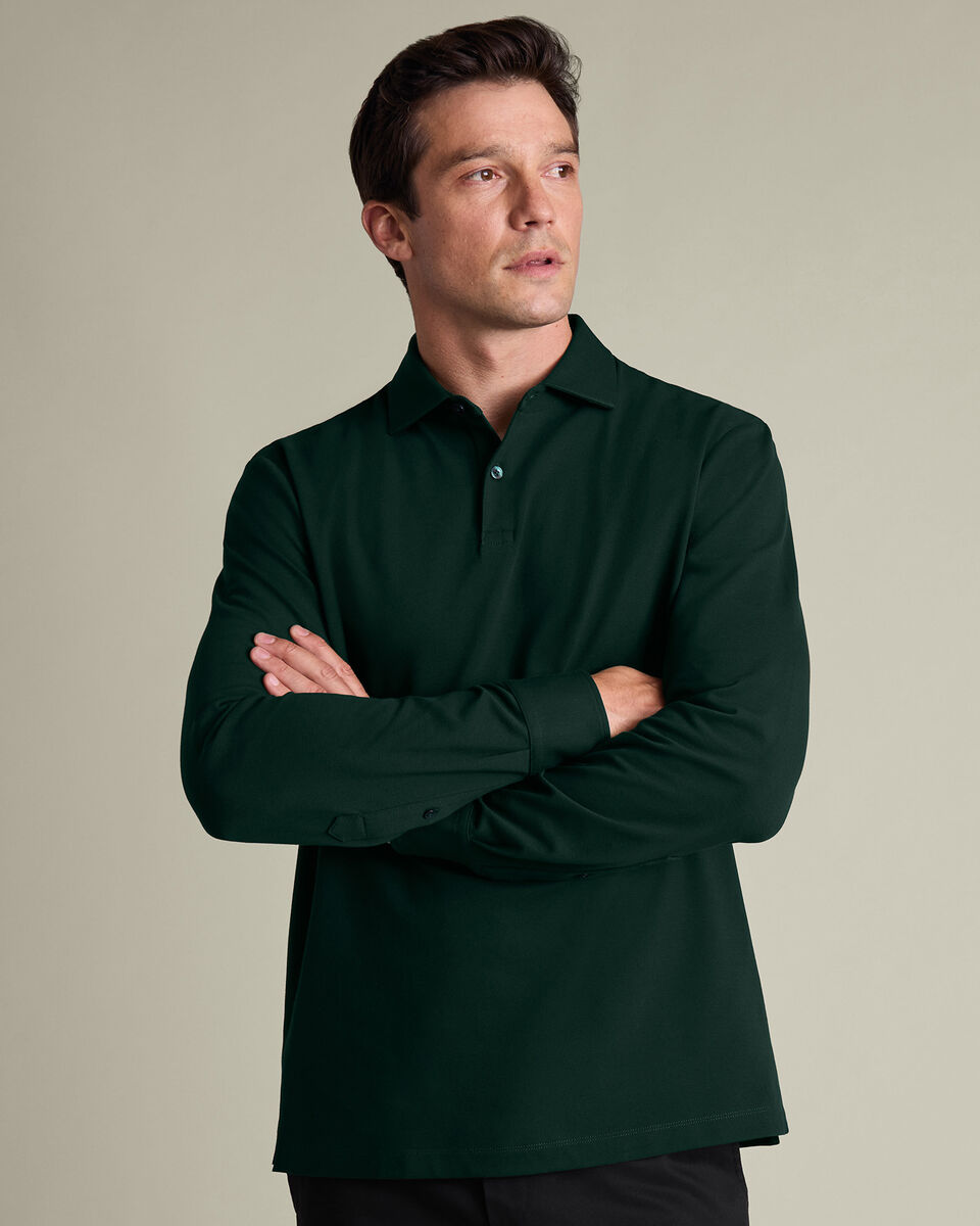 Long Sleeve Smart Pique Polo – Dark Green