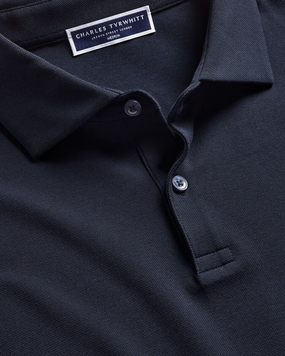 Long Sleeve Smart Pique Polo – Navy