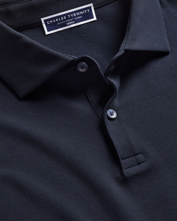 Long Sleeve Smart Pique Polo – Navy