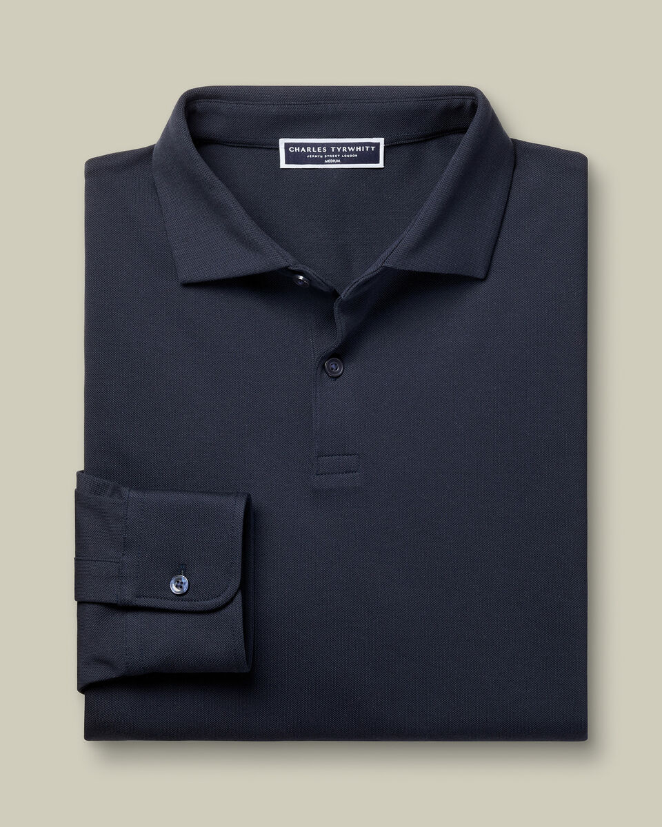 Long Sleeve Smart Pique Polo – Navy