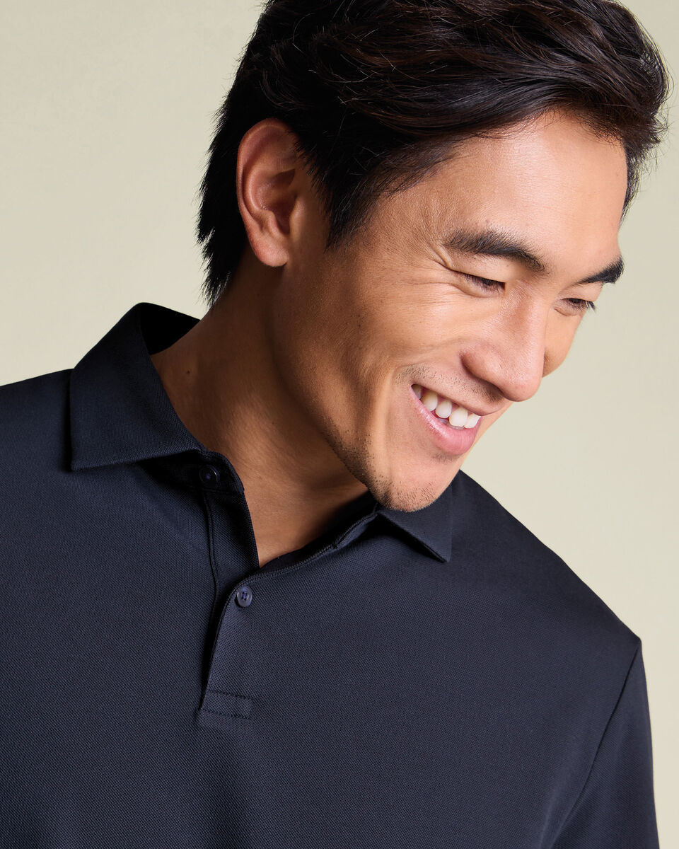 Long Sleeve Smart Pique Polo – Navy