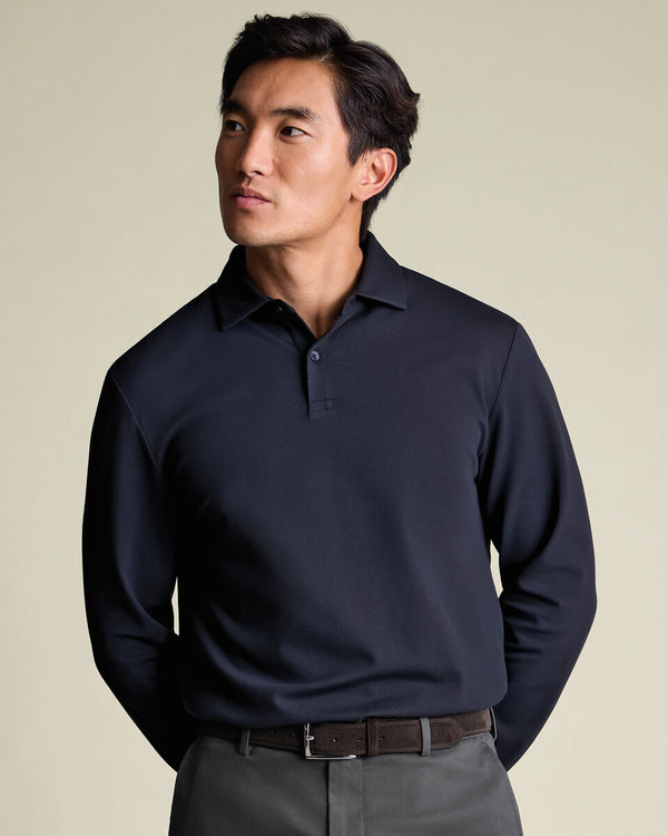 Long Sleeve Smart Pique Polo – Navy