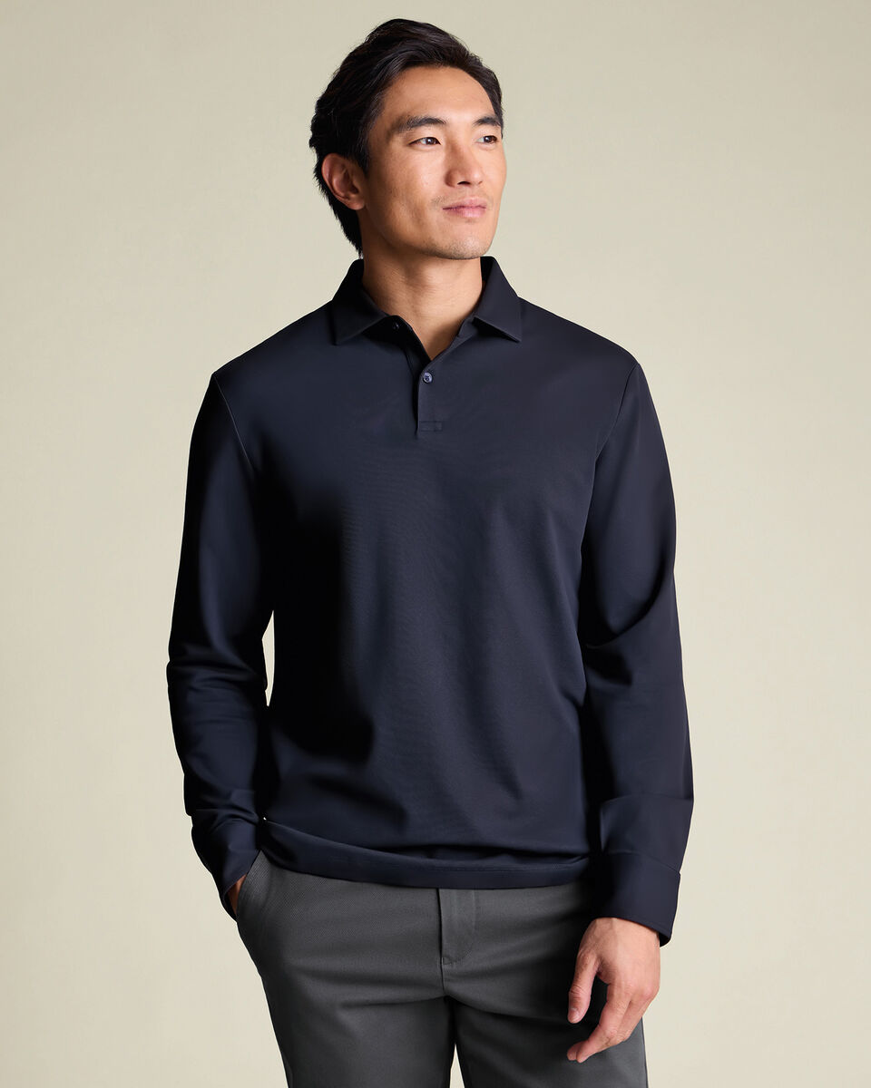 Long Sleeve Smart Pique Polo – Navy