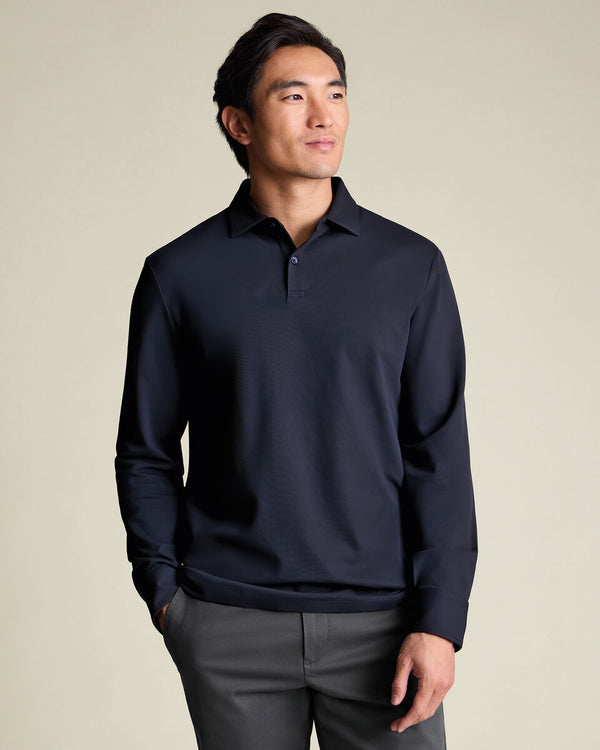 Long Sleeve Smart Pique Polo – Navy