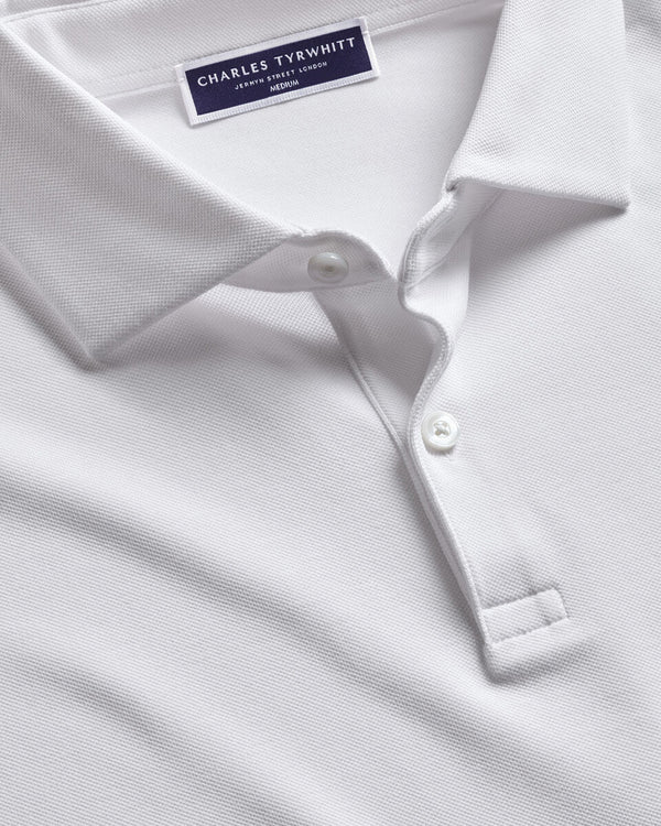 Long Sleeve Smart Pique Polo - White