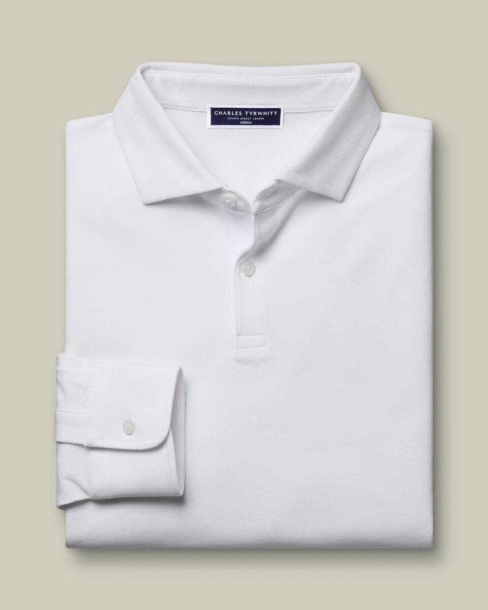 Long Sleeve Smart Pique Polo - White