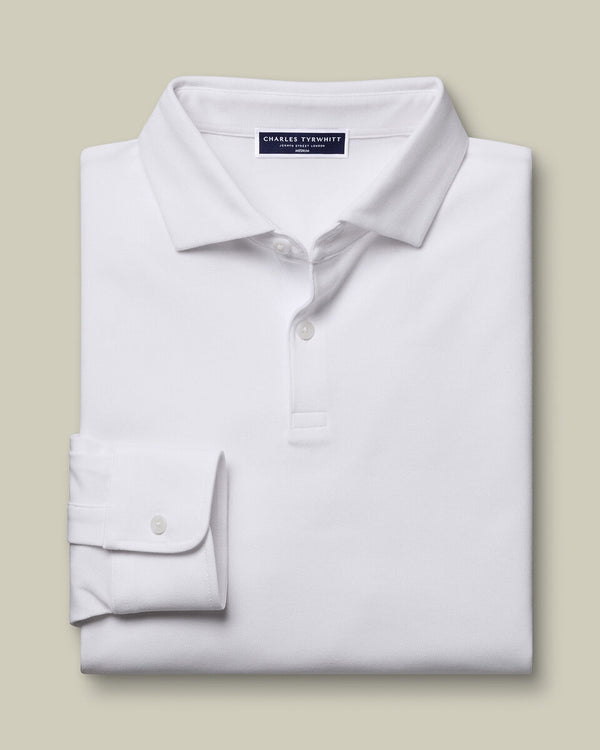 Long Sleeve Smart Pique Polo - White
