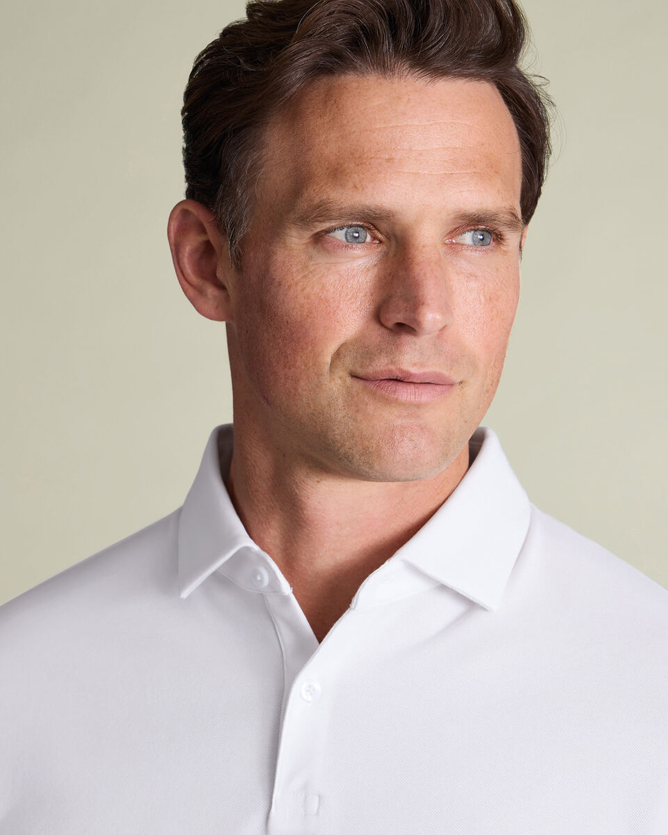 Long Sleeve Smart Pique Polo - White