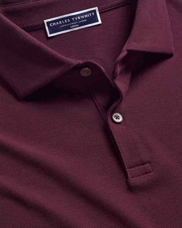 Long Sleeve Smart Pique Polo - Wine Red