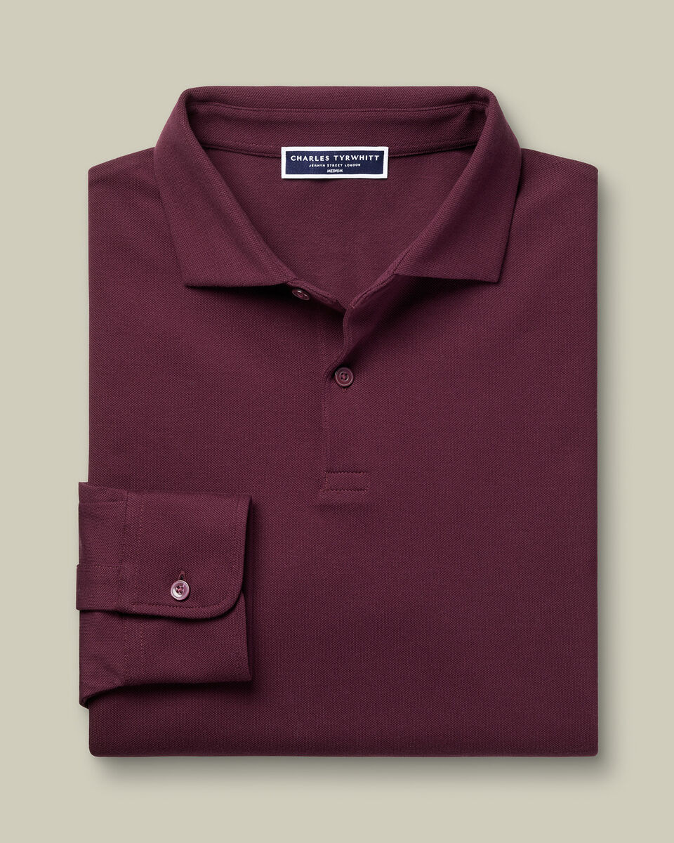 Long Sleeve Smart Pique Polo - Wine Red