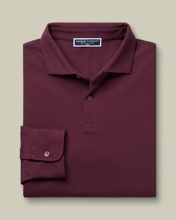 Long Sleeve Smart Pique Polo - Wine Red