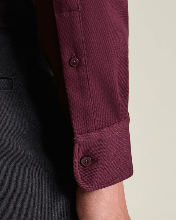Long Sleeve Smart Pique Polo - Wine Red