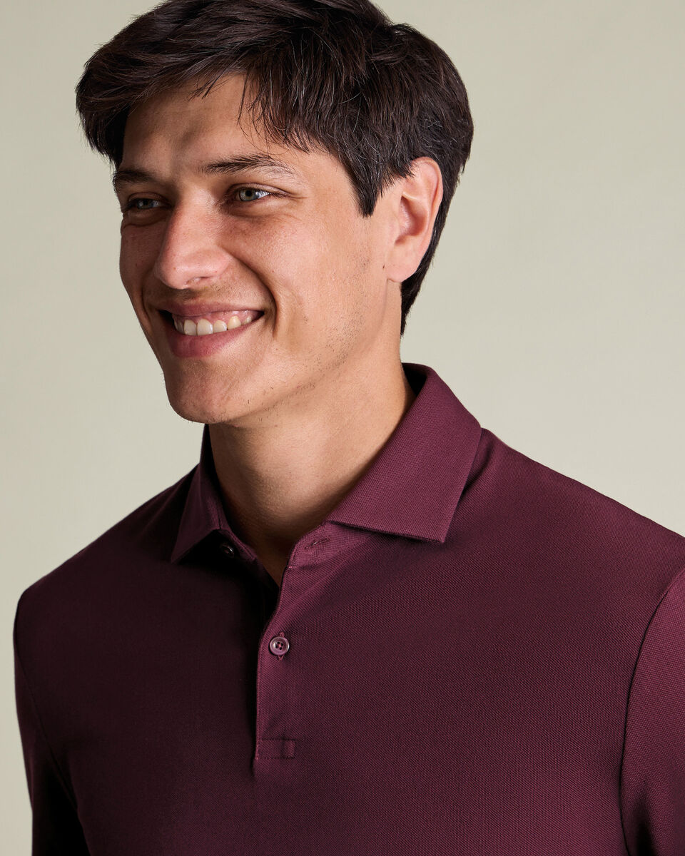 Long Sleeve Smart Pique Polo - Wine Red