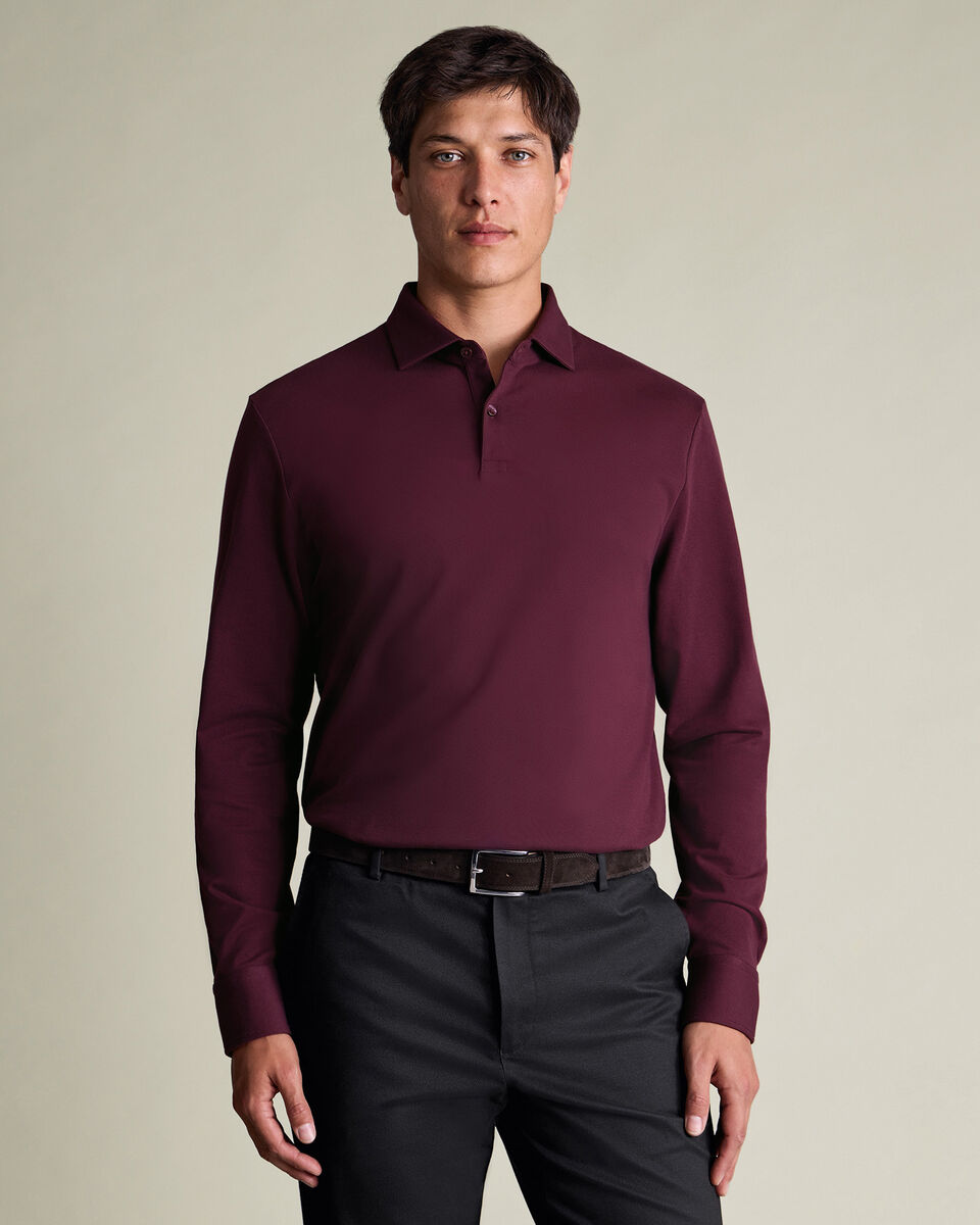 Long Sleeve Smart Pique Polo - Wine Red