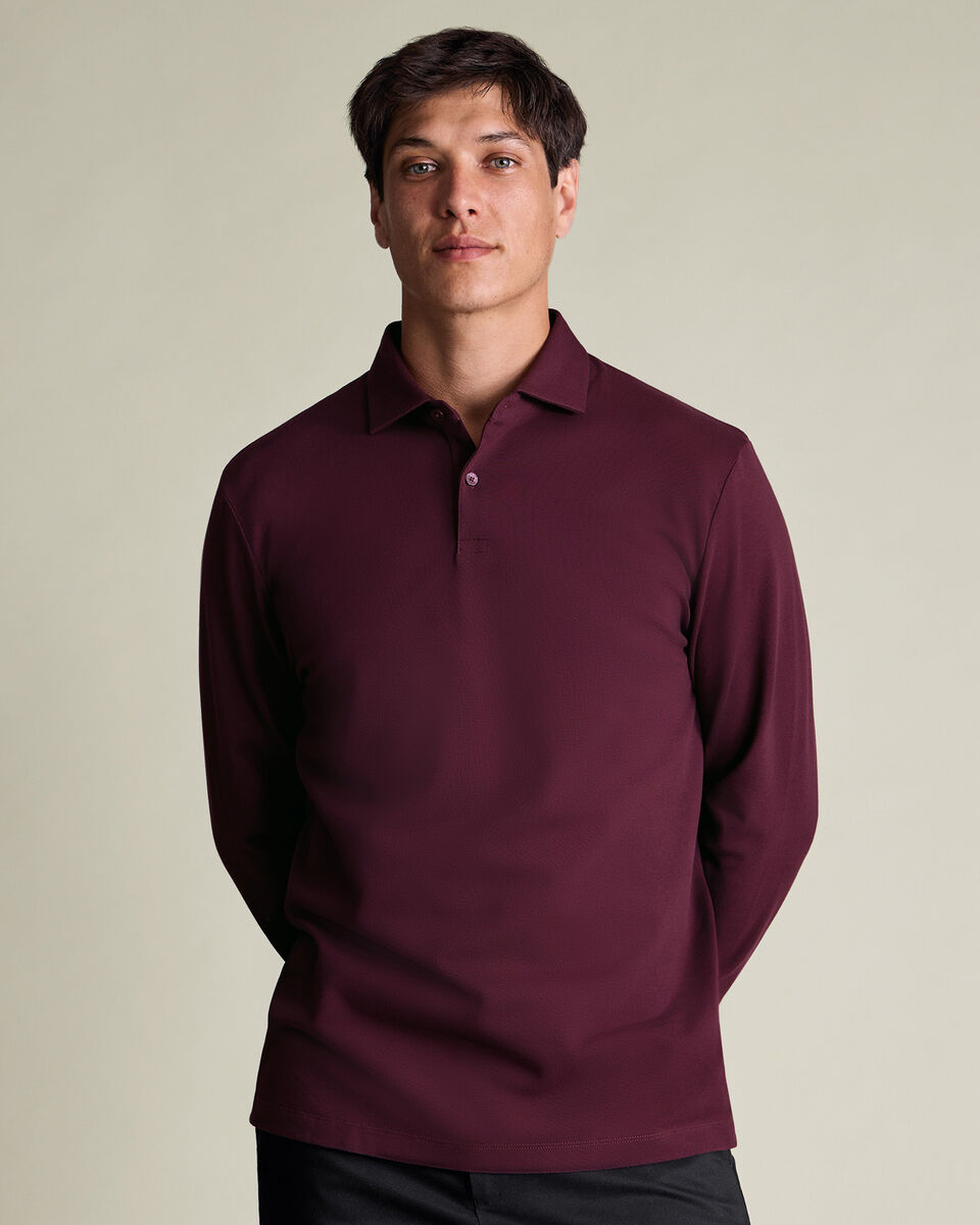 Long Sleeve Smart Pique Polo - Wine Red