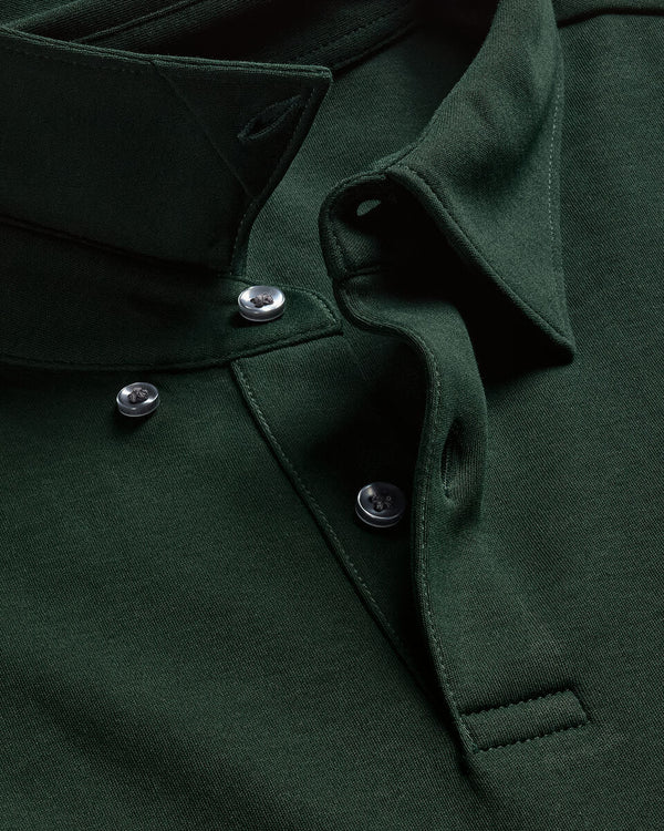 Long Sleeve Smart Cotton Polo - Forest Green