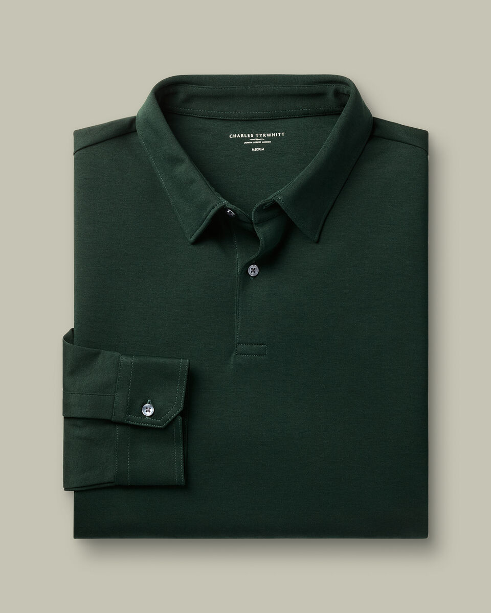 Long Sleeve Smart Cotton Polo - Forest Green