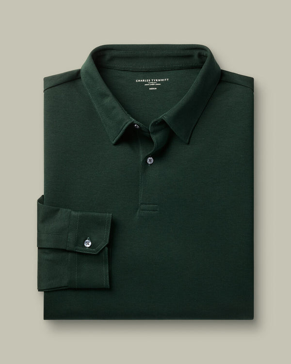 Long Sleeve Smart Cotton Polo - Forest Green