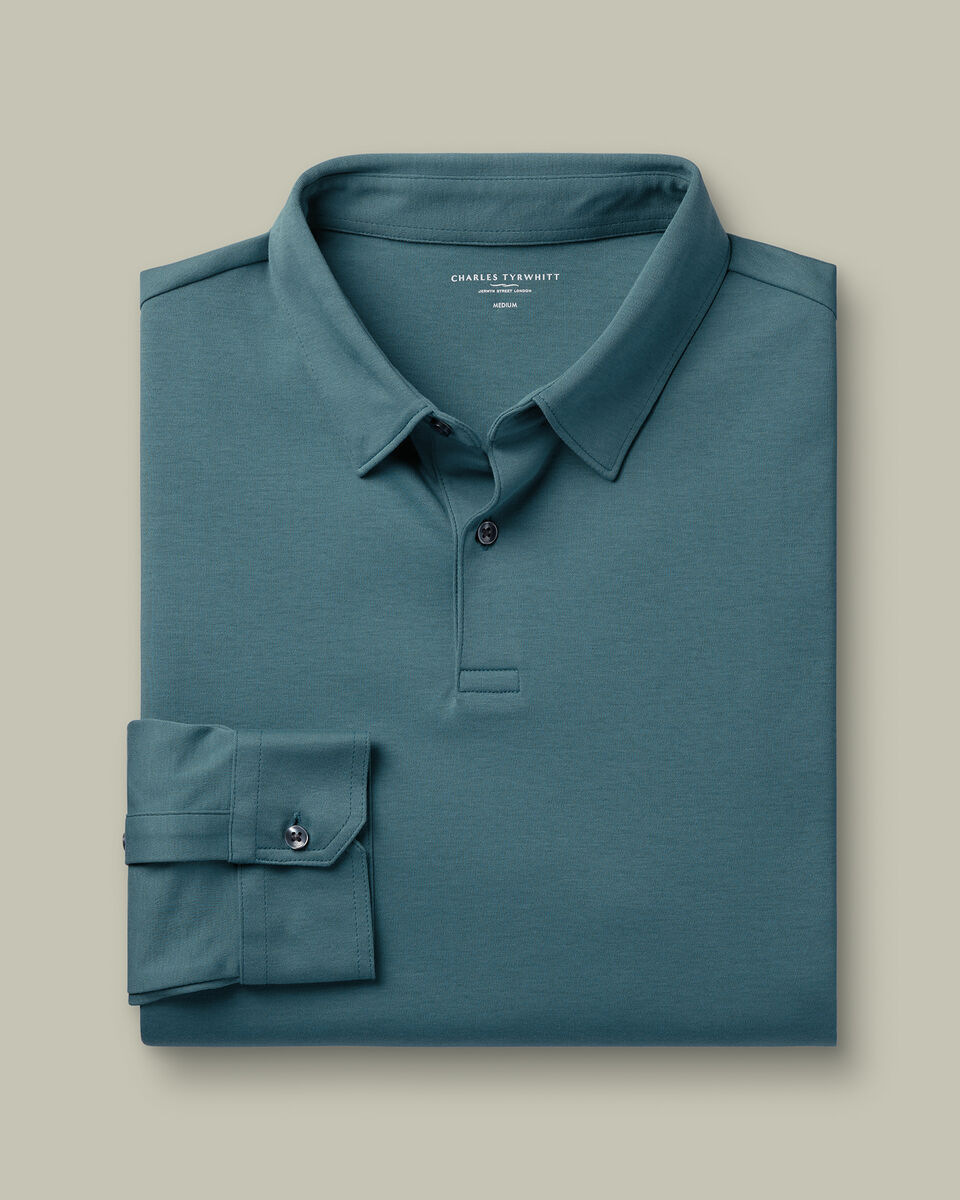 Long Sleeve Smart Cotton Polo – Teal Green