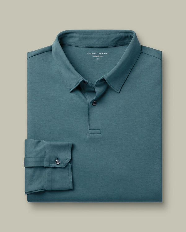 Long Sleeve Smart Cotton Polo – Teal Green