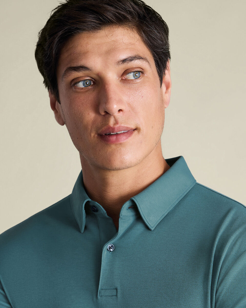 Long Sleeve Smart Cotton Polo – Teal Green