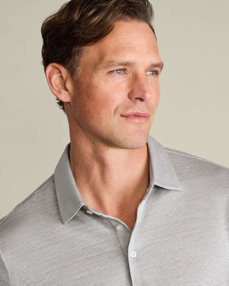 Pure Linen Polo – Silver Gray
