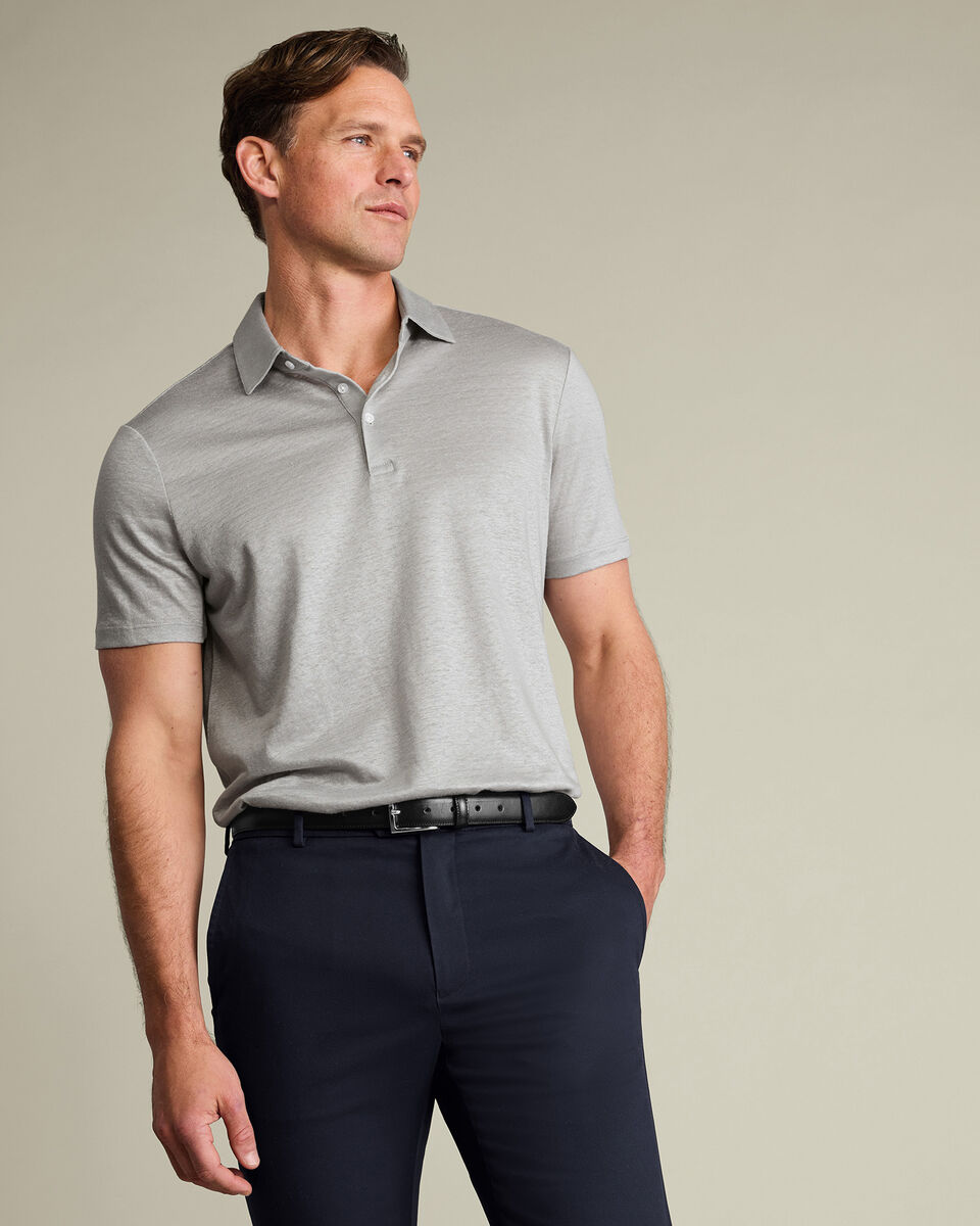 Pure Linen Polo – Silver Gray