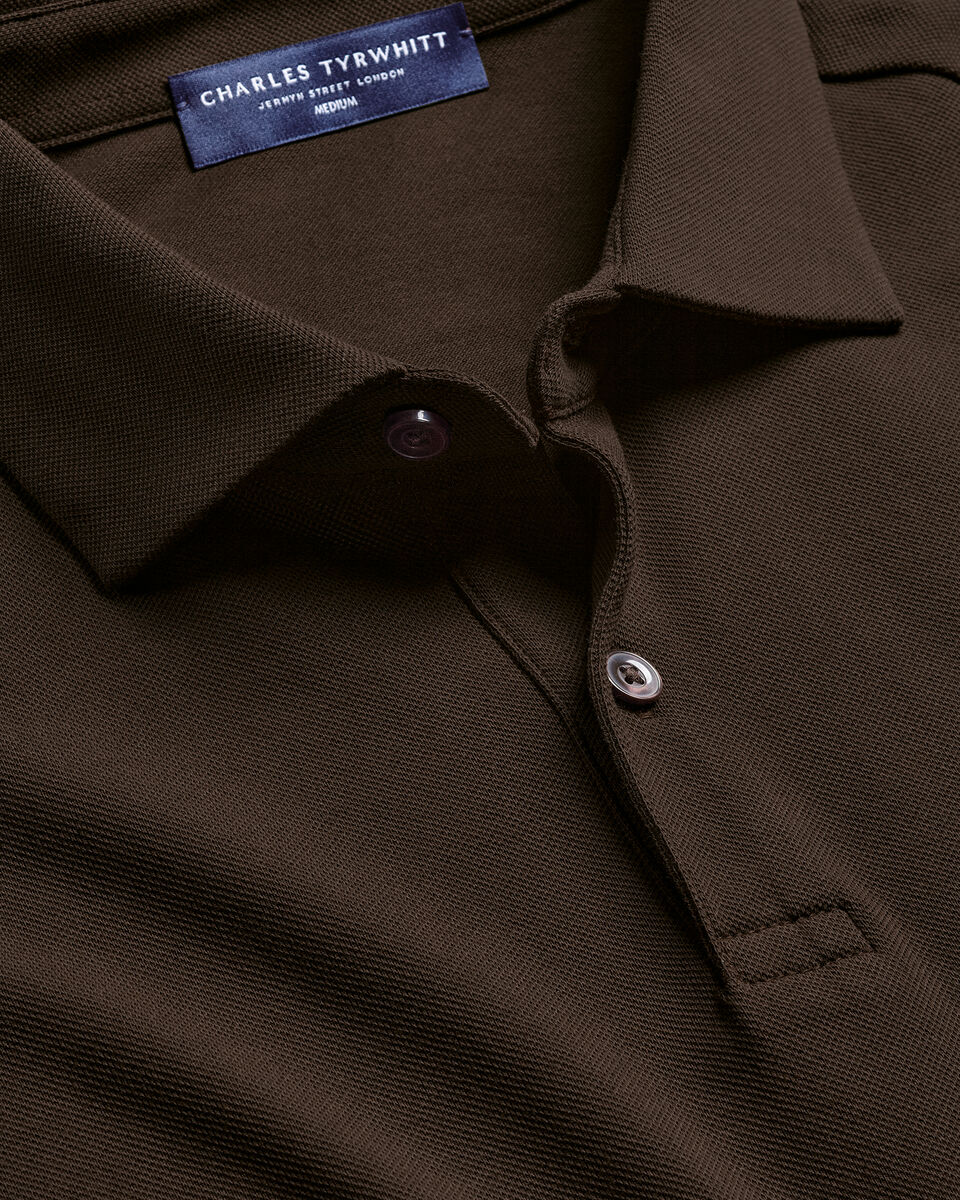Long Sleeve Smart Pique Polo – Chocolate Brown Secondary image