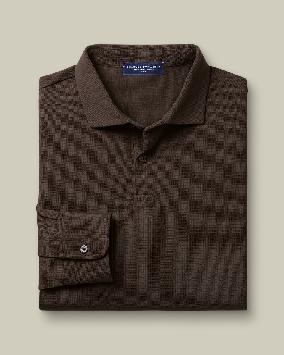 Long Sleeve Smart Pique Polo – Chocolate Brown