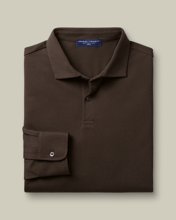 Long Sleeve Smart Pique Polo – Chocolate Brown