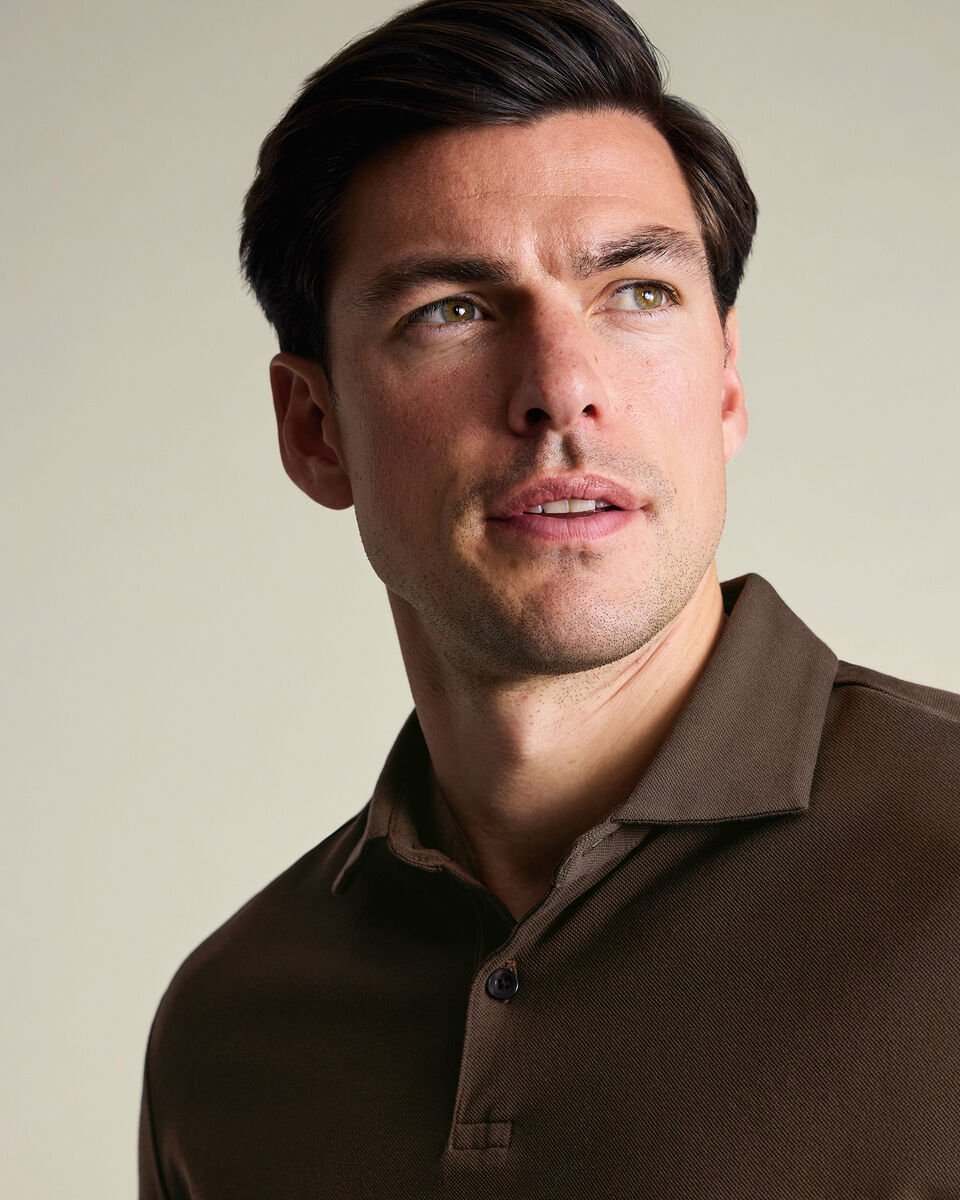 Long Sleeve Smart Pique Polo – Chocolate Brown