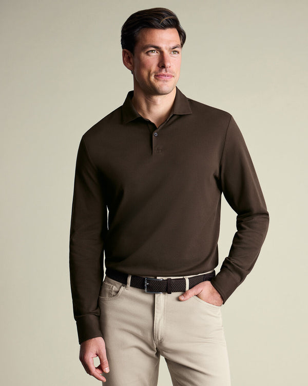 Long Sleeve Smart Pique Polo – Chocolate Brown