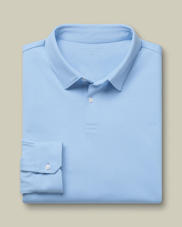 Long Sleeve Smart Cotton Polo - Sky Blue