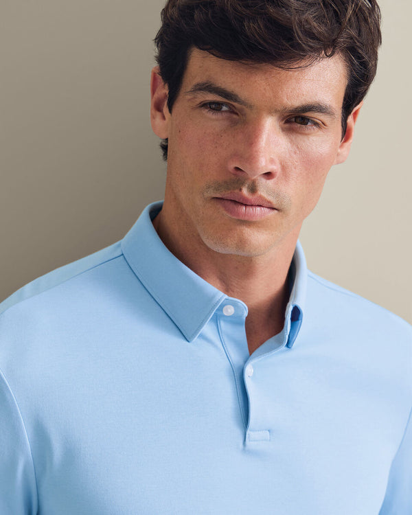 Long Sleeve Smart Cotton Polo - Sky Blue