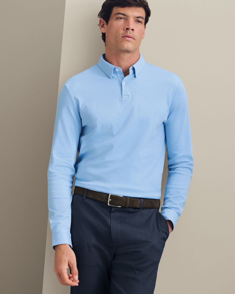 Long Sleeve Smart Cotton Polo - Sky Blue Main image