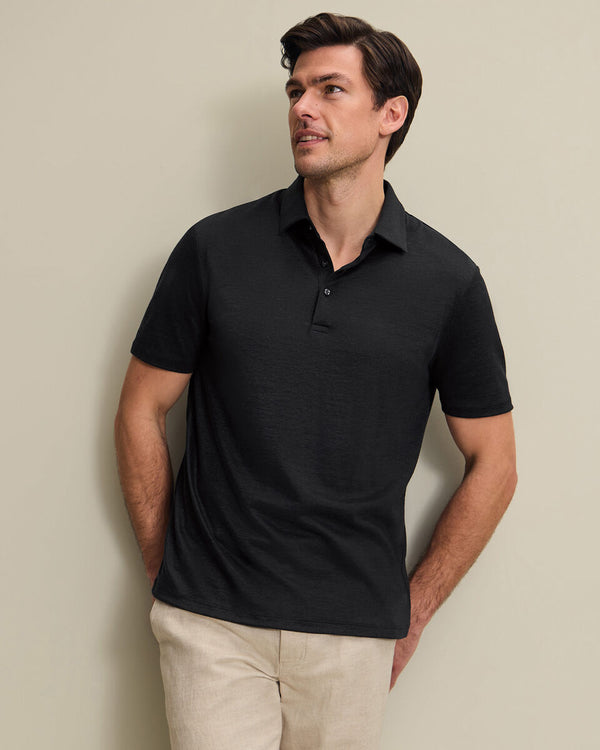 Pure Linen Polo - Black
