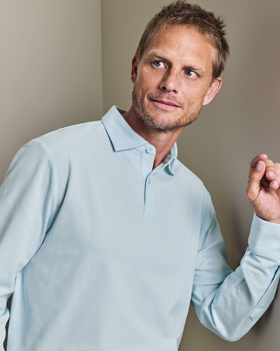 Long Sleeve Smart Pique Polo - Ice Blue Main image