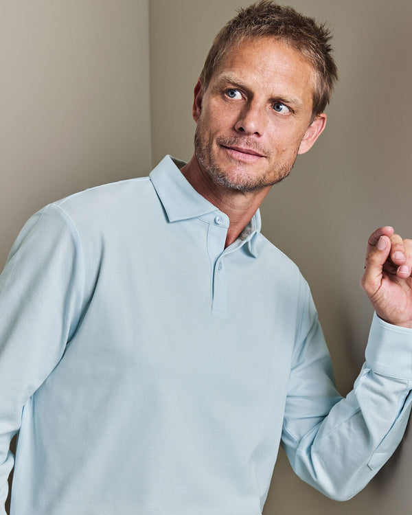Long Sleeve Smart Pique Polo - Ice Blue