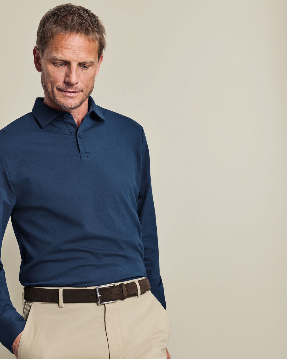 Long Sleeve Smart Pique Polo - Petrol Blue Main image