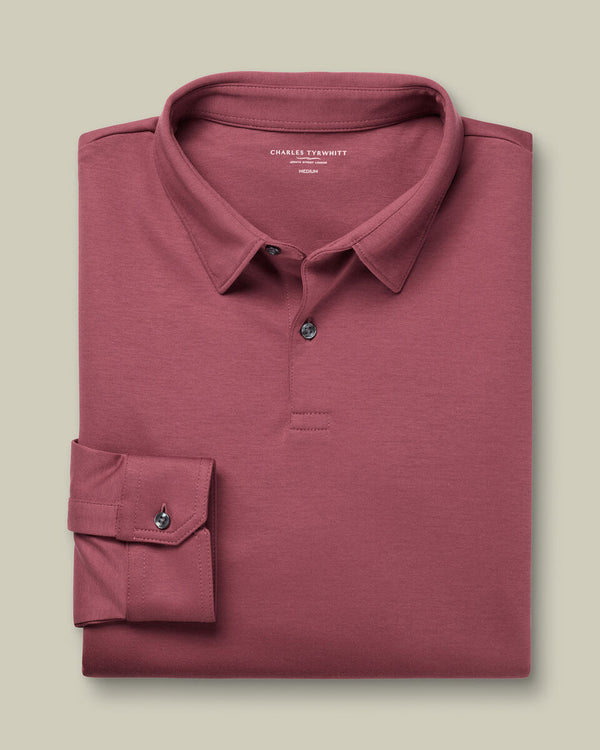 Long Sleeve Smart Cotton Polo - Dark Pink