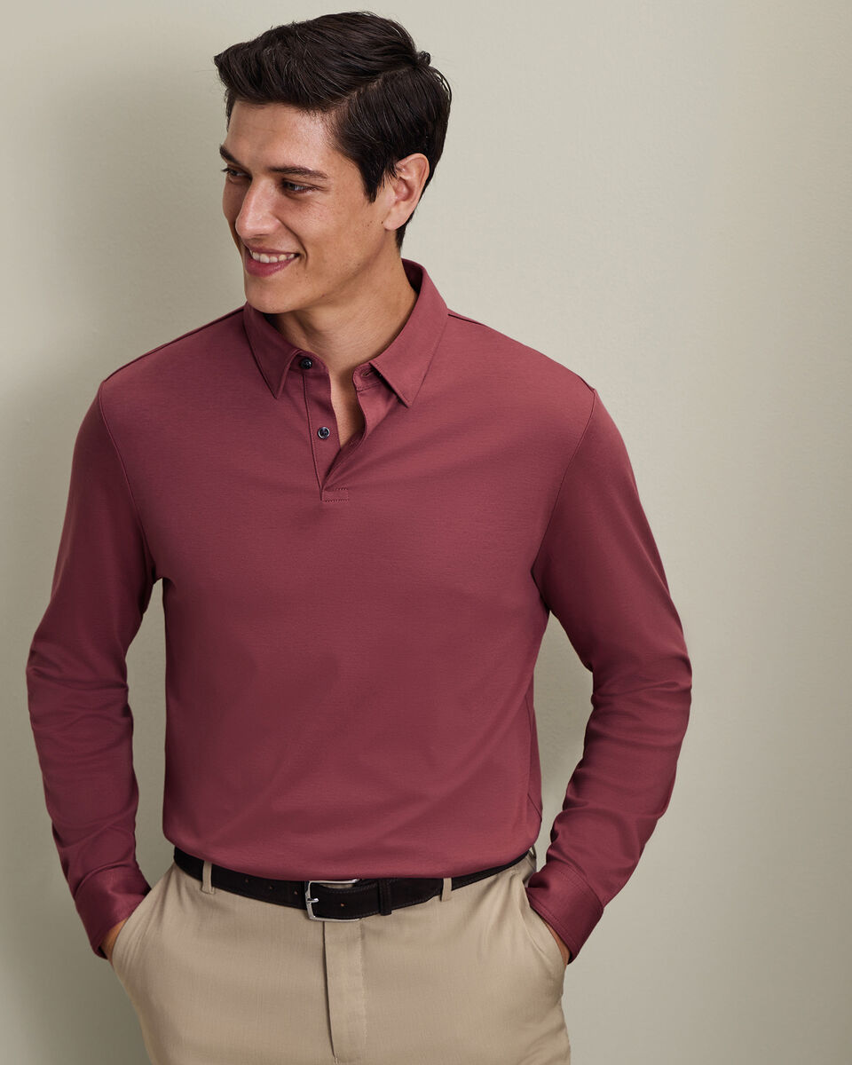 Long Sleeve Smart Cotton Polo - Dark Pink Main image