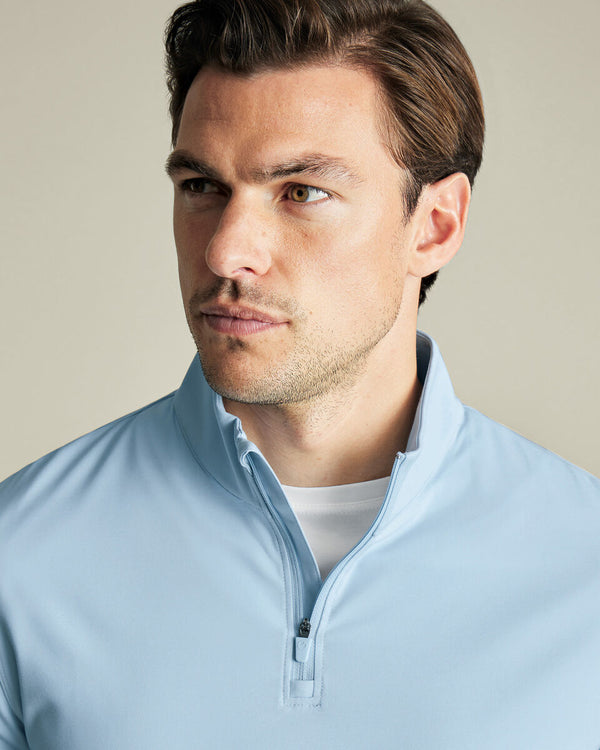 Performance Zip Neck Top - Light Blue