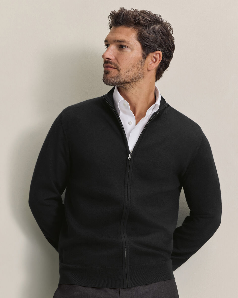 Pure Merino Full Zip Through Cardigan - Black Main image