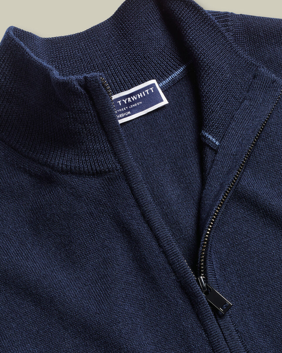 Pure Merino Full Zip-Through Cardigan - Navy Secondary image