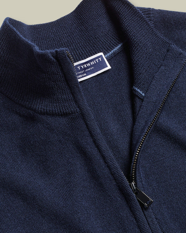 Pure Merino Full Zip-Through Cardigan - Navy
