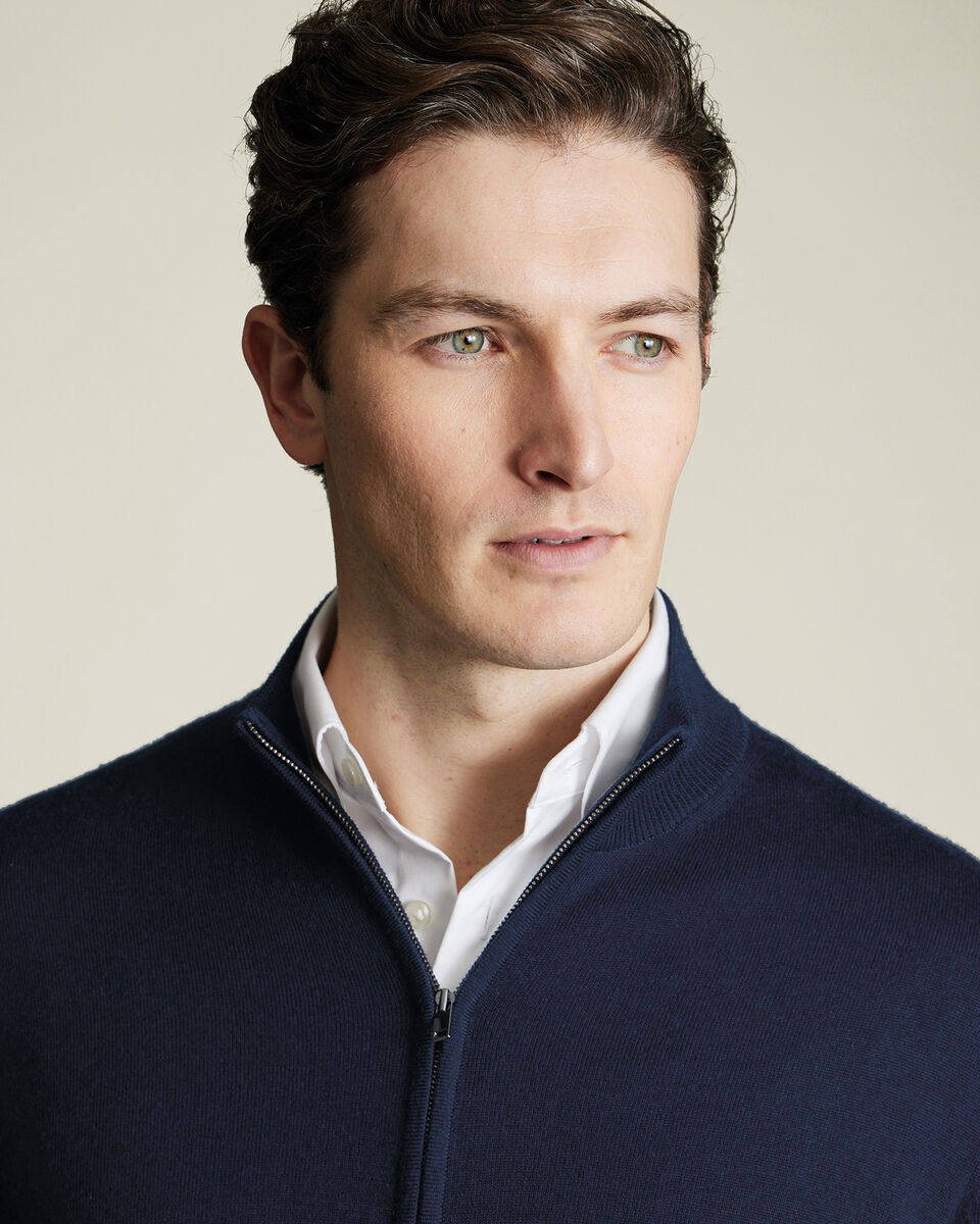 Pure Merino Full Zip-Through Cardigan - Navy