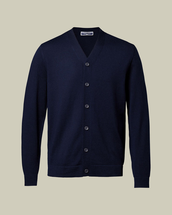 Pure Merino Cardigan - Navy