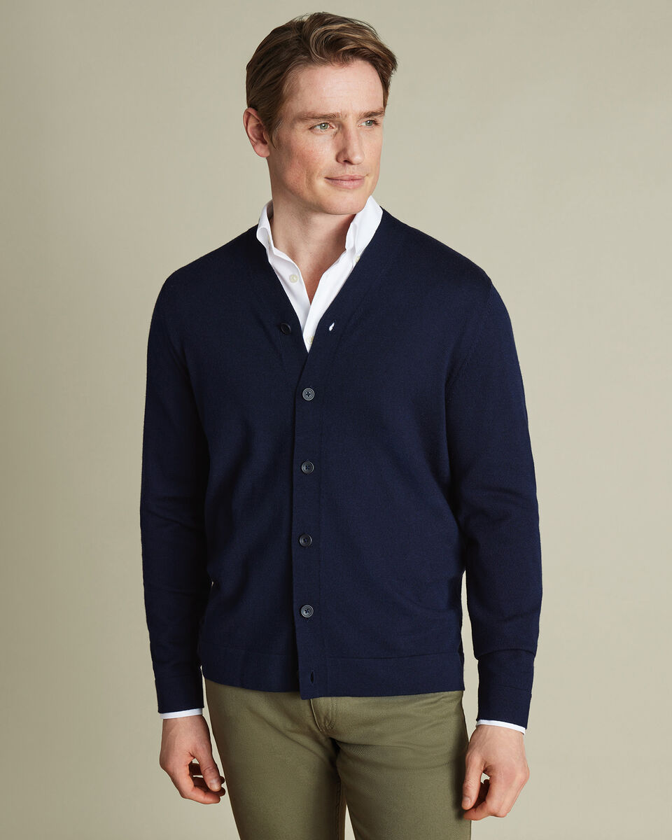 Pure Merino Cardigan - Navy Main image
