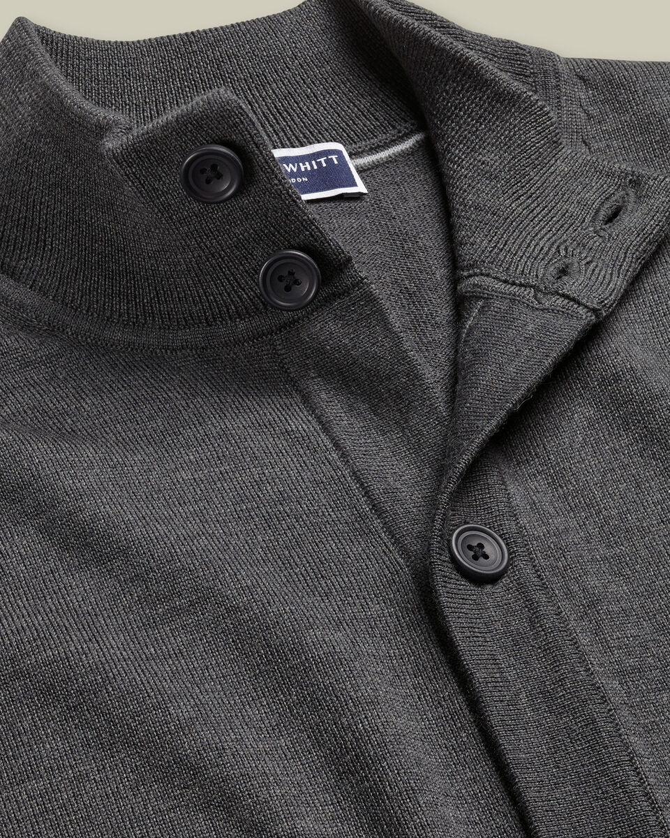 Pure Merino Button Through Funnel Neck Cardigan - Gray Secondary image
